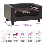 Brown Dog Sofa Plush and Faux Leather pet furniture with size chart, DomusDog