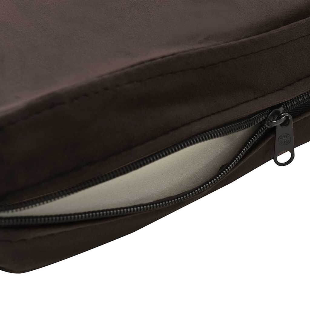 Close-up of Brown Dog Sofa Plush and Faux Leather zippered cushion cover from DomusDog