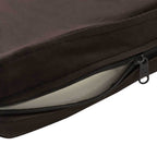 Close-up of Brown Dog Sofa Plush and Faux Leather zippered cushion cover from DomusDog