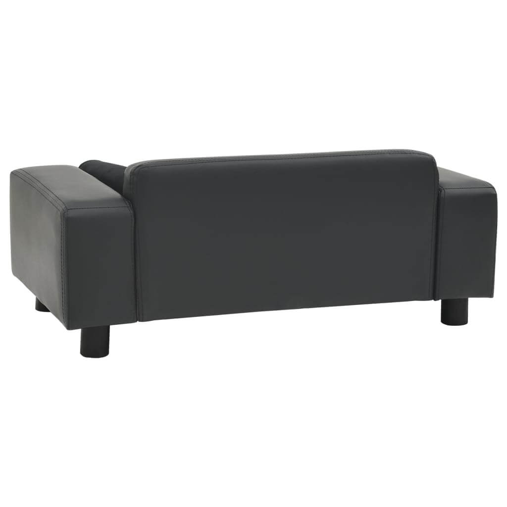 Dog Sofa Faux Leather and Plush Upholstery in dark grey, back view, modern pet furniture