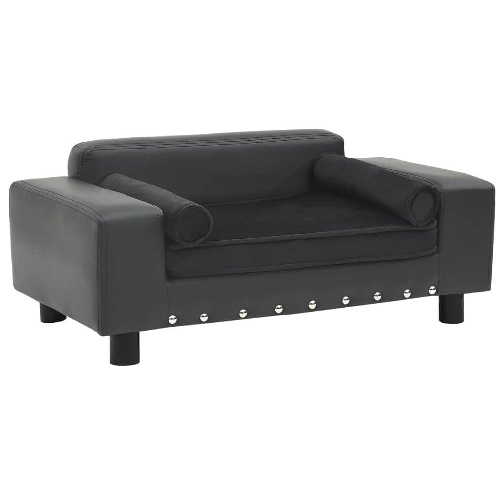 Dog-Sofa Faux Leather and Plush Upholstery in dark grey, modern dog furniture by DomusDog