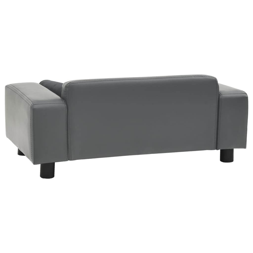 Back view of the DomusDog Dog Sofa in grey faux leather and plush upholstery