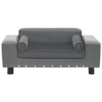 DomusDog Dog Sofa Faux Leather and Plush Upholstery in grey with stud accents, front view