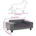DomusDog Dog Sofa Faux Leather and Plush Upholstery in grey, shown with size dimensions
