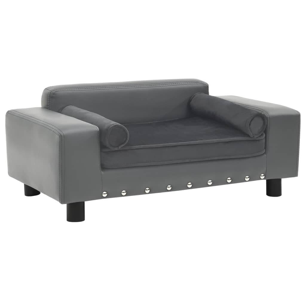 DomusDog Dog Sofa Faux Leather and Plush Upholstery in grey, modern pet furniture
