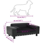 DomusDog Dog Sofa Faux Leather and Plush Upholstery with size measurements, black pet furniture.