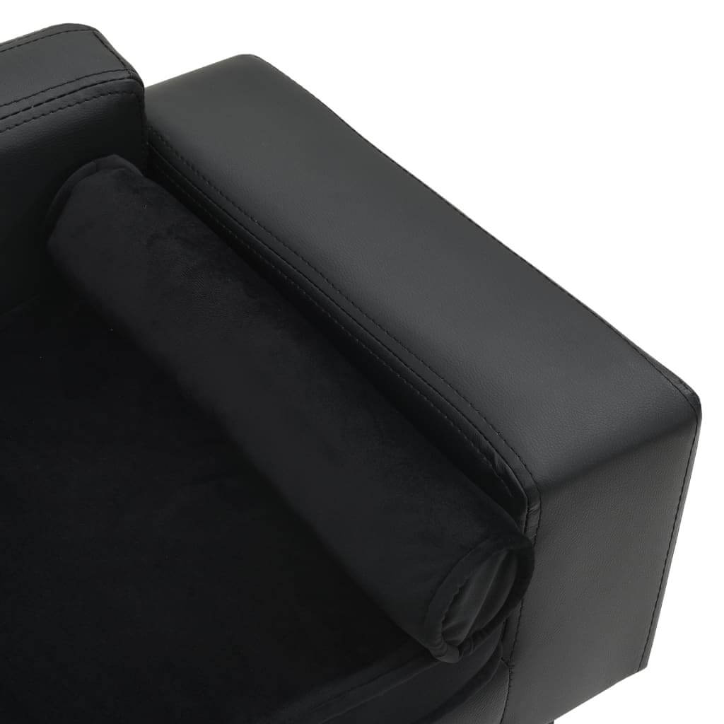 DomusDog dog sofa features black faux leather and plush upholstery texture