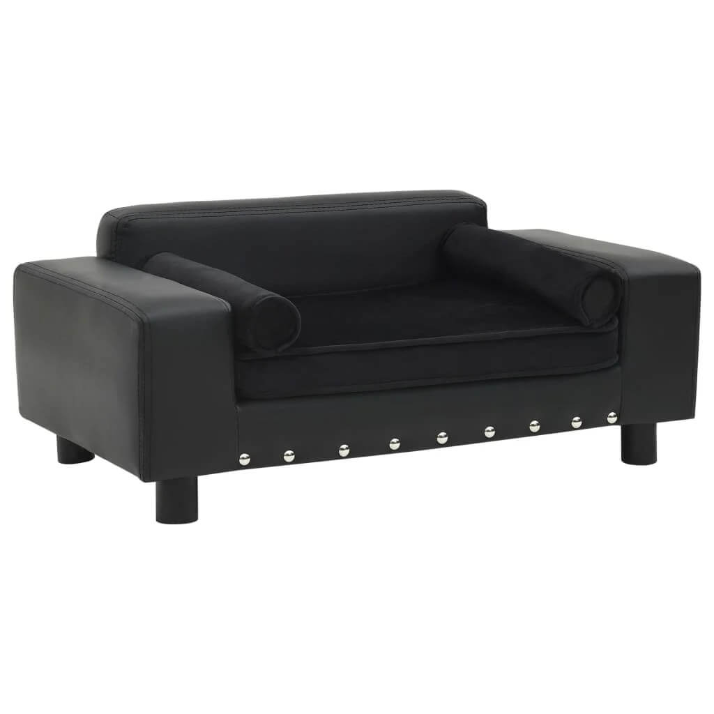 DomusDog Dog Sofa with faux leather and plush upholstery, modern black pet furniture