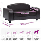 Dog Sofa Faux Leather brown size, DomusDog, black dog sofa with dimensions for large breeds shown