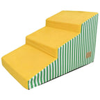 Yellow foam pet steps with green and white striped side on a white background