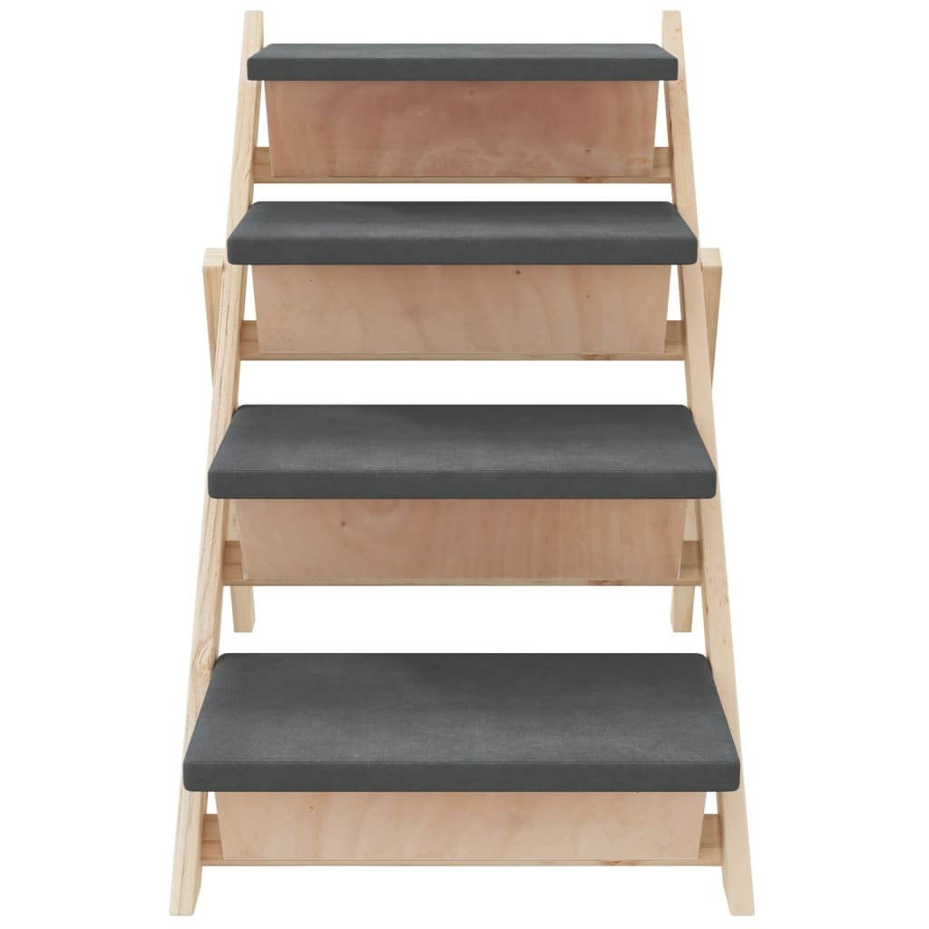 Foldable Dog Steps Grey Solid Wood Pet Stair with grey padded steps, DomusDog furniture