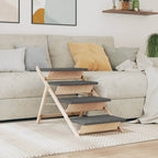 Foldable Dog Steps Grey Solid Wood Pet Stair by DomusDog in a modern living room next to a sofa