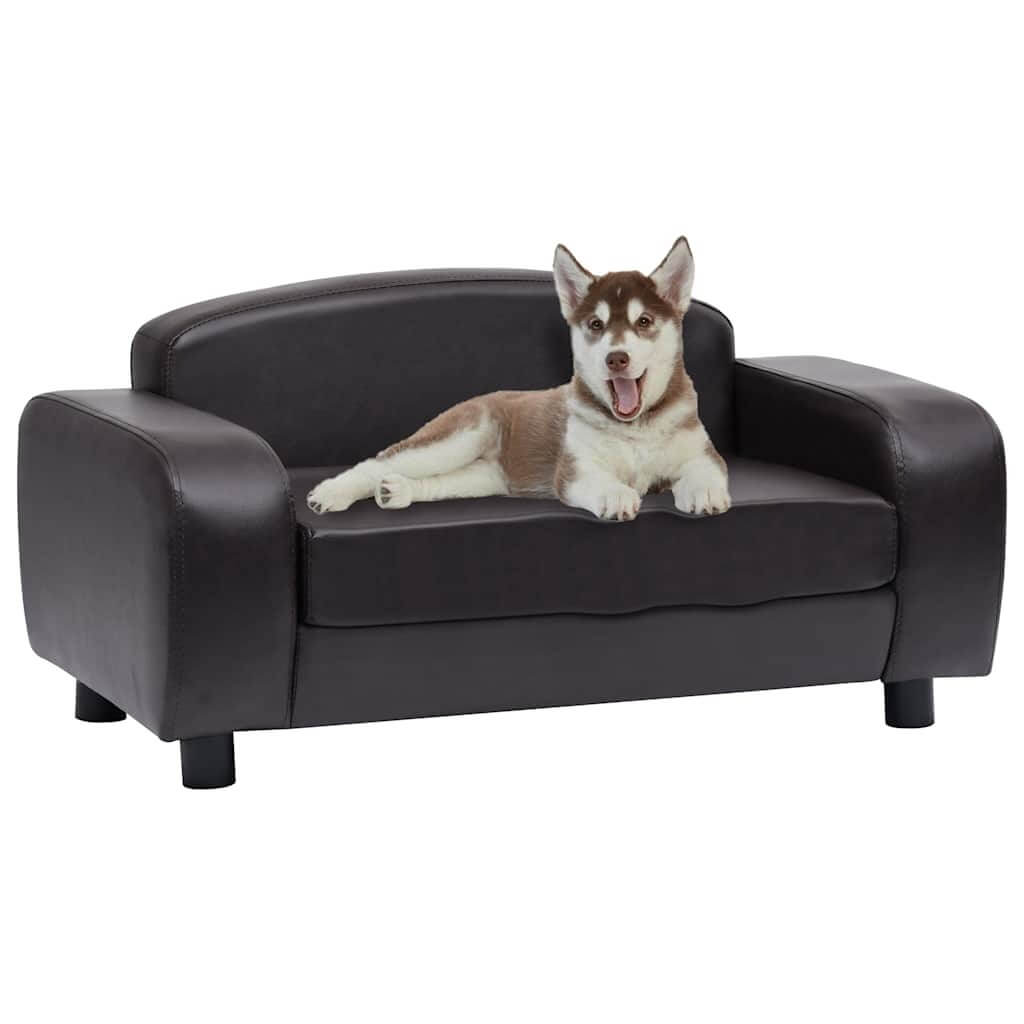 Large Dog Sofa Faux Leather with a happy dog lying on stylish black pet furniture