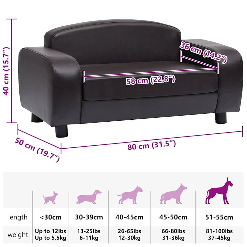 Large Dog Sofa Faux Leather black size, DomusDog, black dog sofa with dimensions for large breeds shown