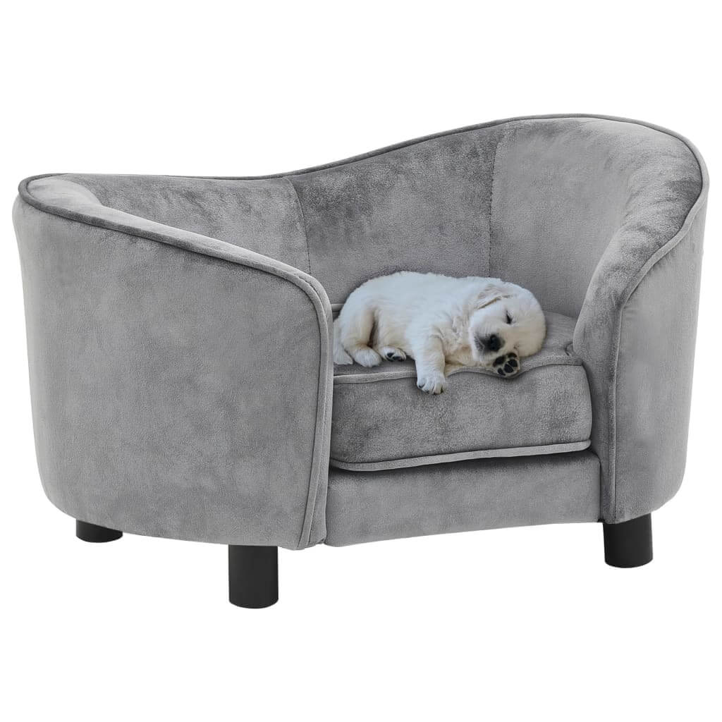 Luxury Dog Sofa with Solid Fir Wood Frame in grey, featuring a puppy sleeping on it