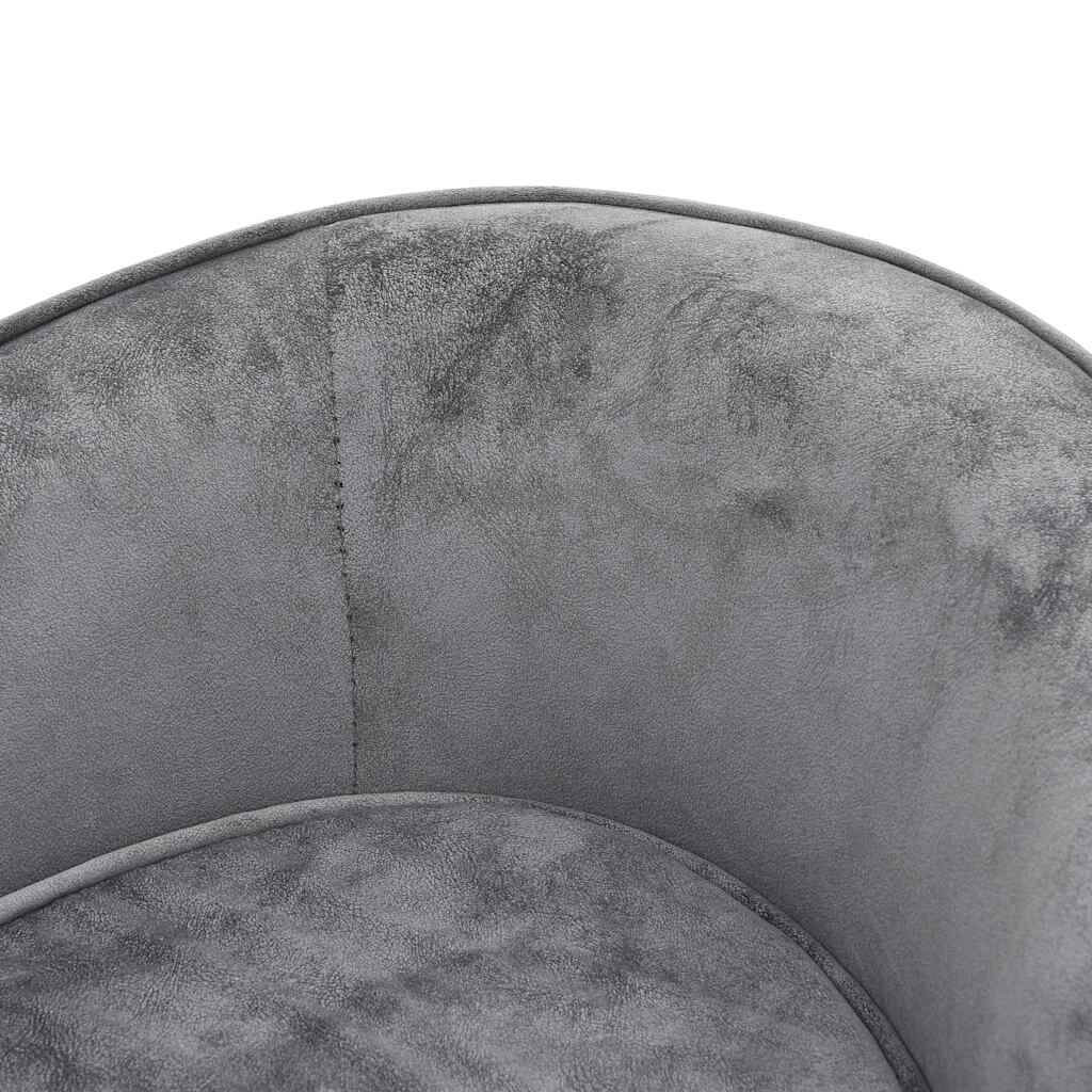 Luxury Dog Sofa with Solid Fir Wood Frame in soft grey fabric, close-up on DomusDog