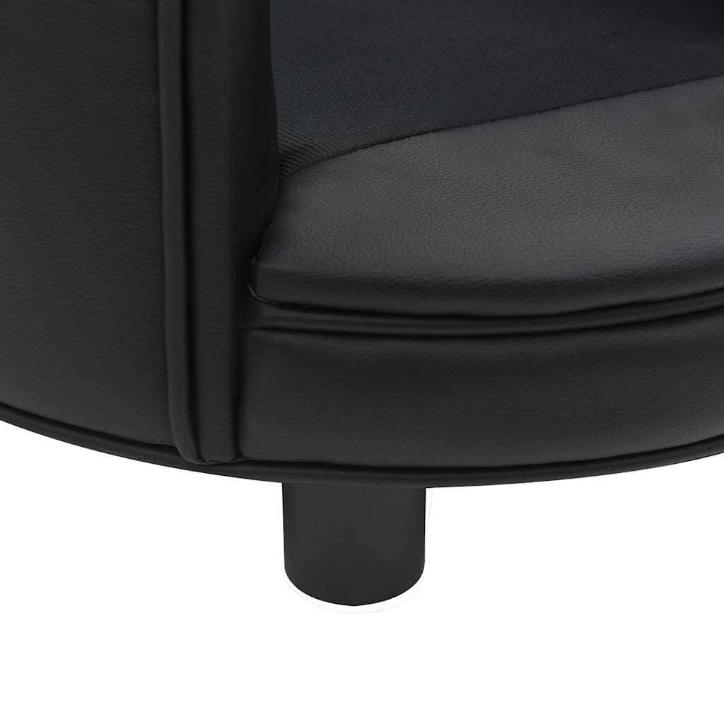 Round Dog Sofa Black Faux Leather with Plush Cushion from DomusDog, close-up of base and cushion