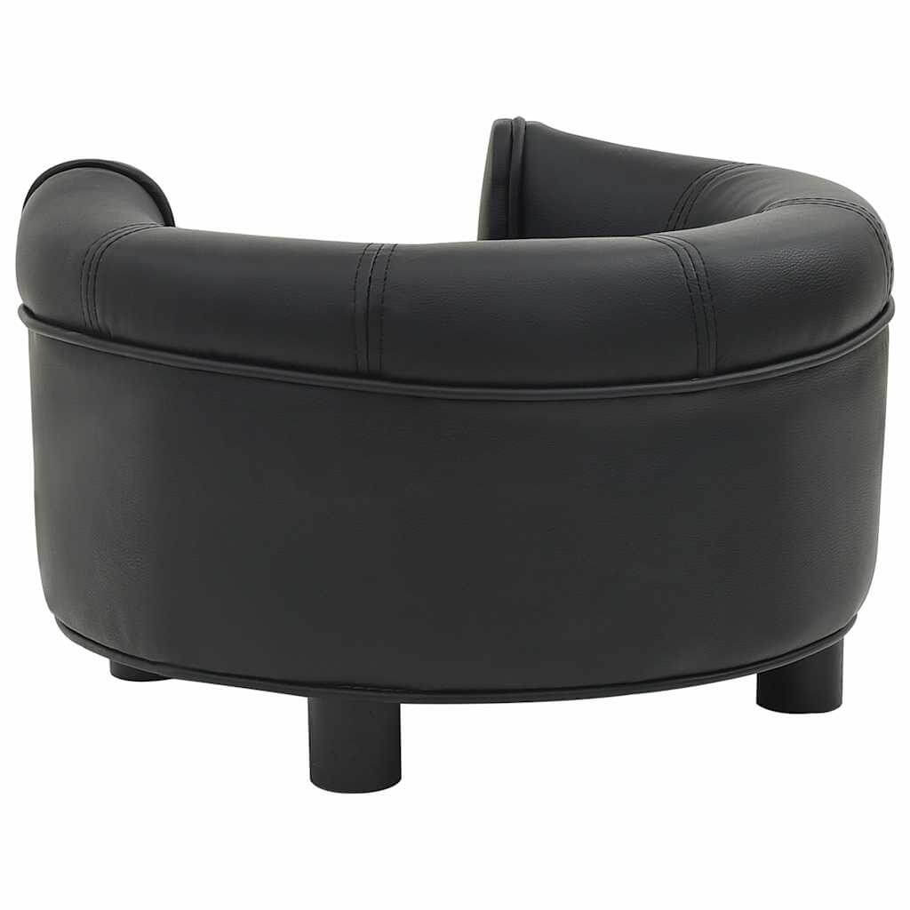 DomusDog Round Dog Sofa in black faux leather with plush cushion, elevated on short legs