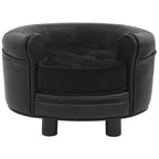 DomusDog Round Dog Sofa in black faux leather with a plush tufted cushion, front view