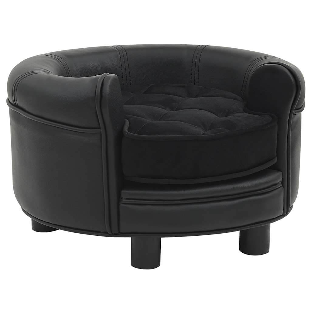 Round Dog Sofa Black Faux Leather with Plush Cushion, modern dog furniture by DomusDog