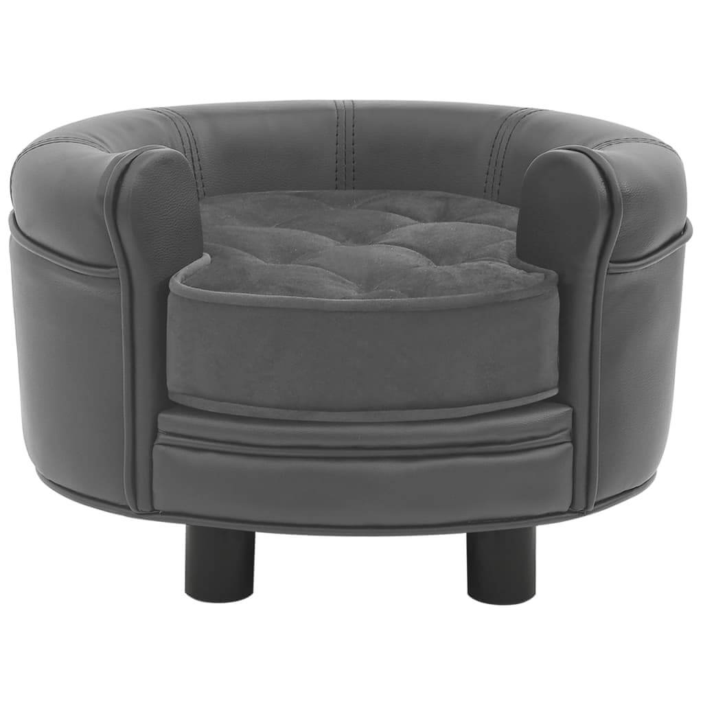 Round Dog Sofa grey faux leather with plush cushion, modern pet furniture by DomusDog