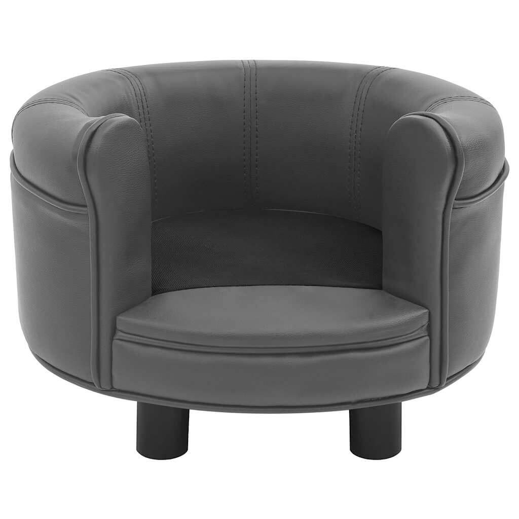 Round Dog Sofa grey faux leather with plush removable cushion, modern dog furniture